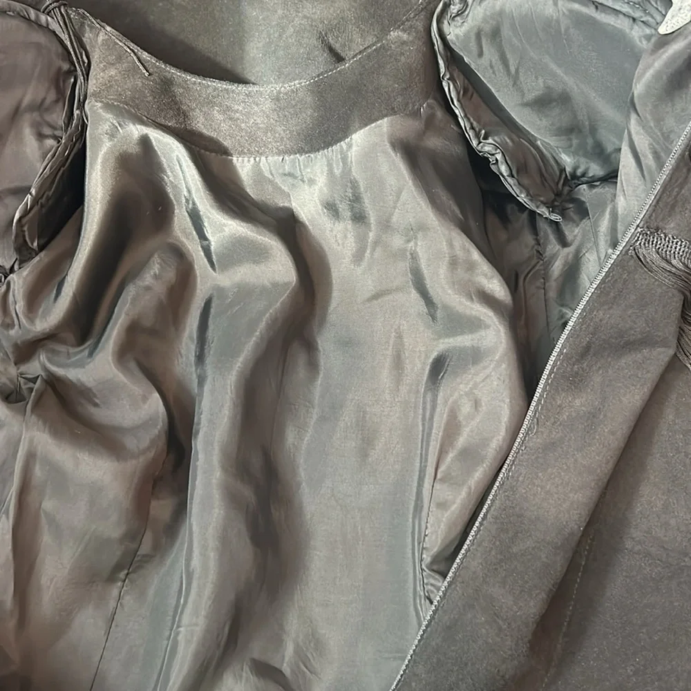 1980's Vintage Pia Rucci Flapper Fringe Suede Sheath Dress Statement Shoulders - Picture 14 of 14